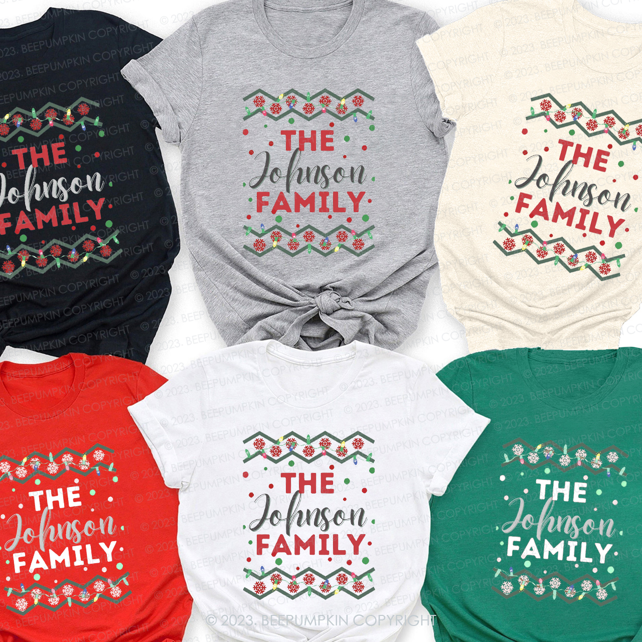 Personalized Snow Light Matching Family Christmas Shirts