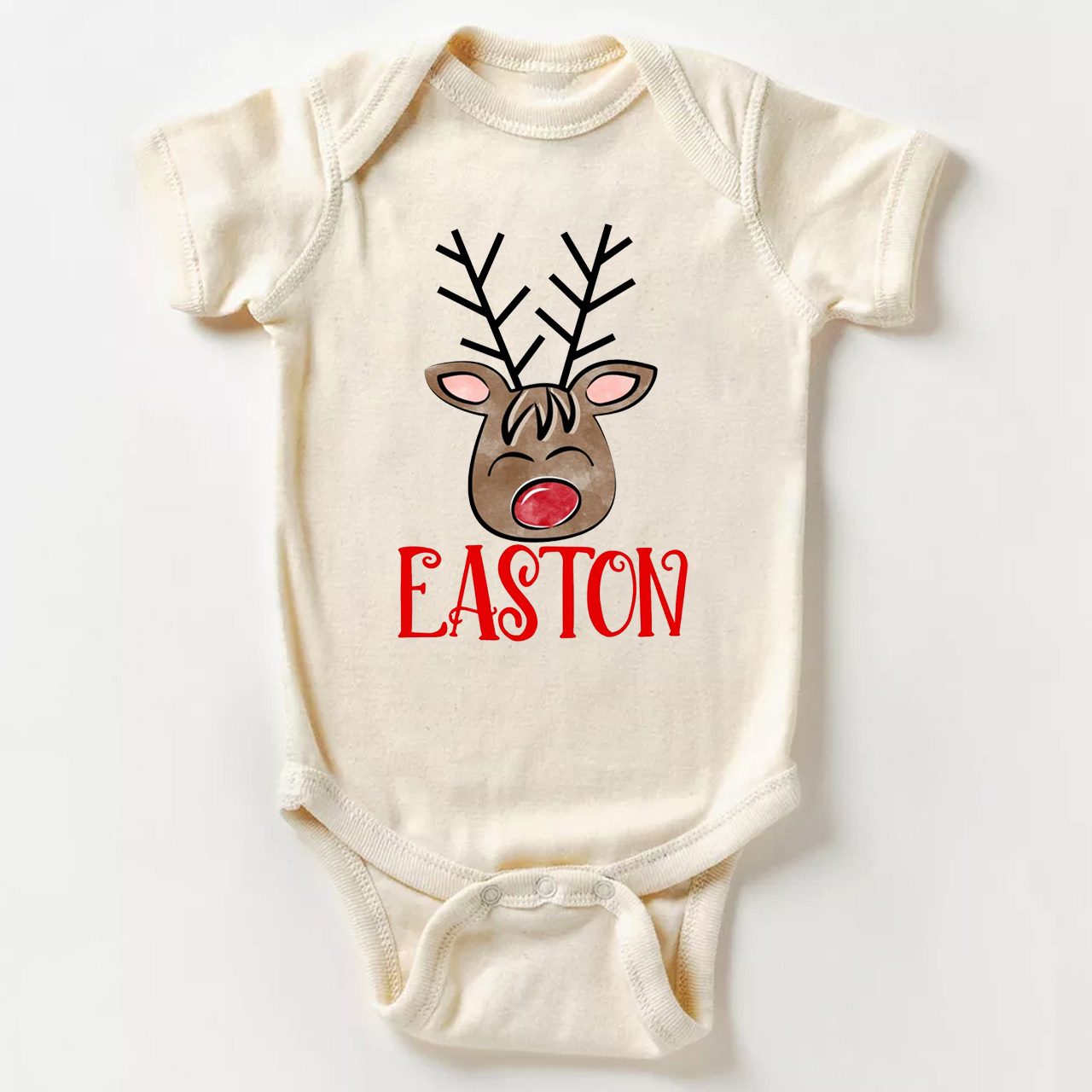 Personalized Christmas Reindeer Name Holiday Bodysuit For Baby