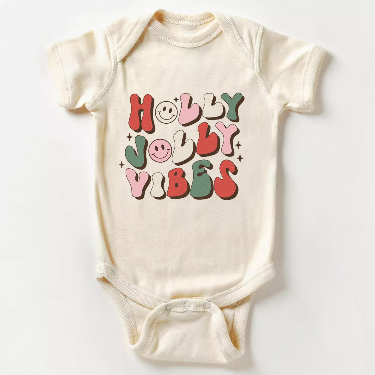 Cute Natural Holly Jolly Vibes Bodysuit For Baby