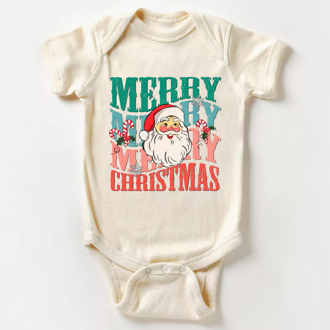 Merry Christmas Cute Santa Natural Bodysuit For Baby Beepumpkin