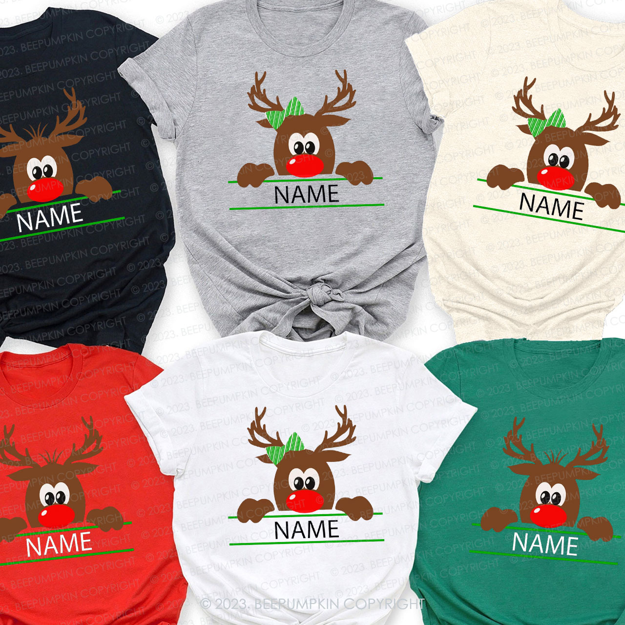 Personalized Reindeer Matching Family Christmas Shirts Beepumpkin