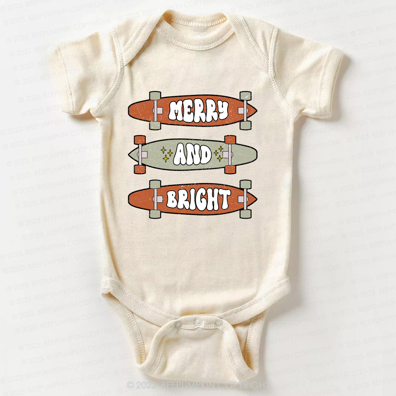 Merry And Bright Christmas Skateboard Bodysuit For Baby Beepumpkin