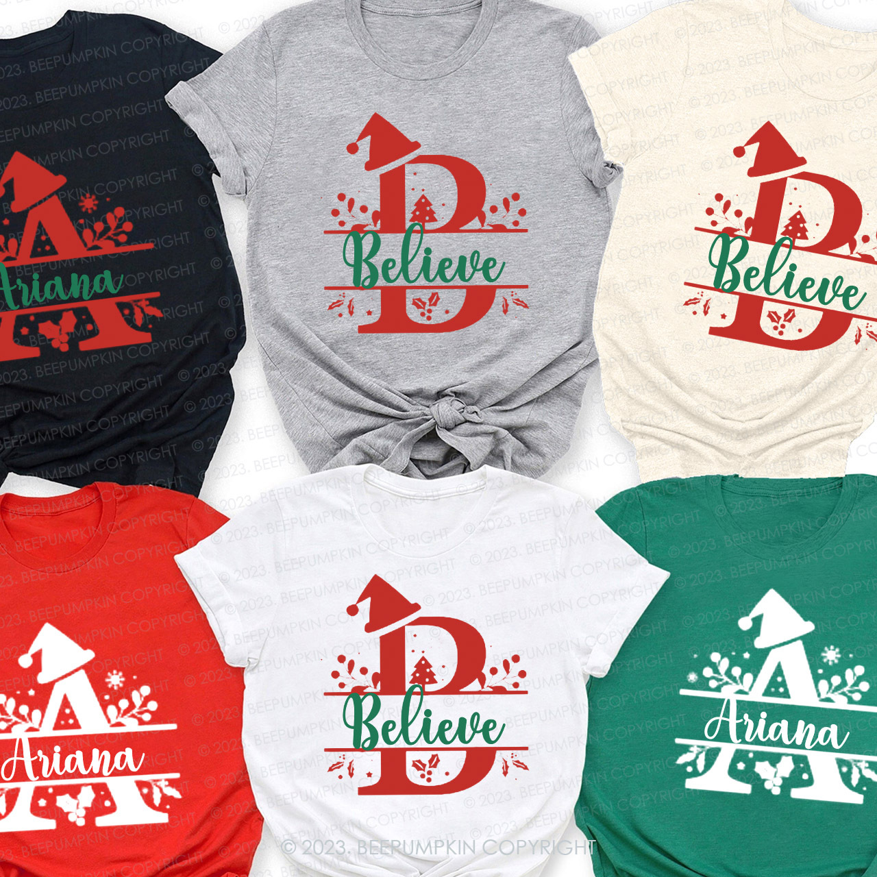 Christmas Monogram Family Matching Shirts Beepumpkin