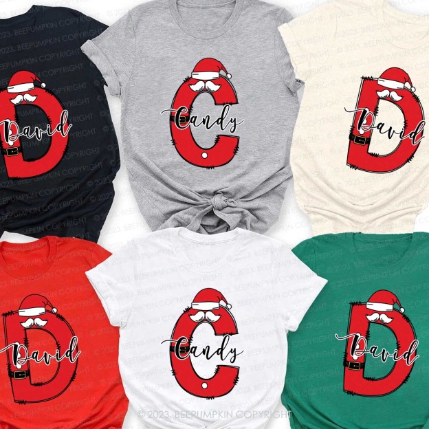 Santa Hat Christmas Monogram Family Matching Shirts Beepumpkin