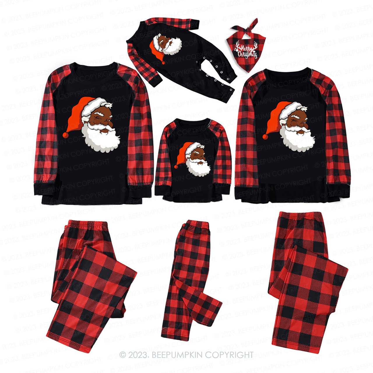 Santa African American Family Matching Christmas Pajamas Beepumpkin