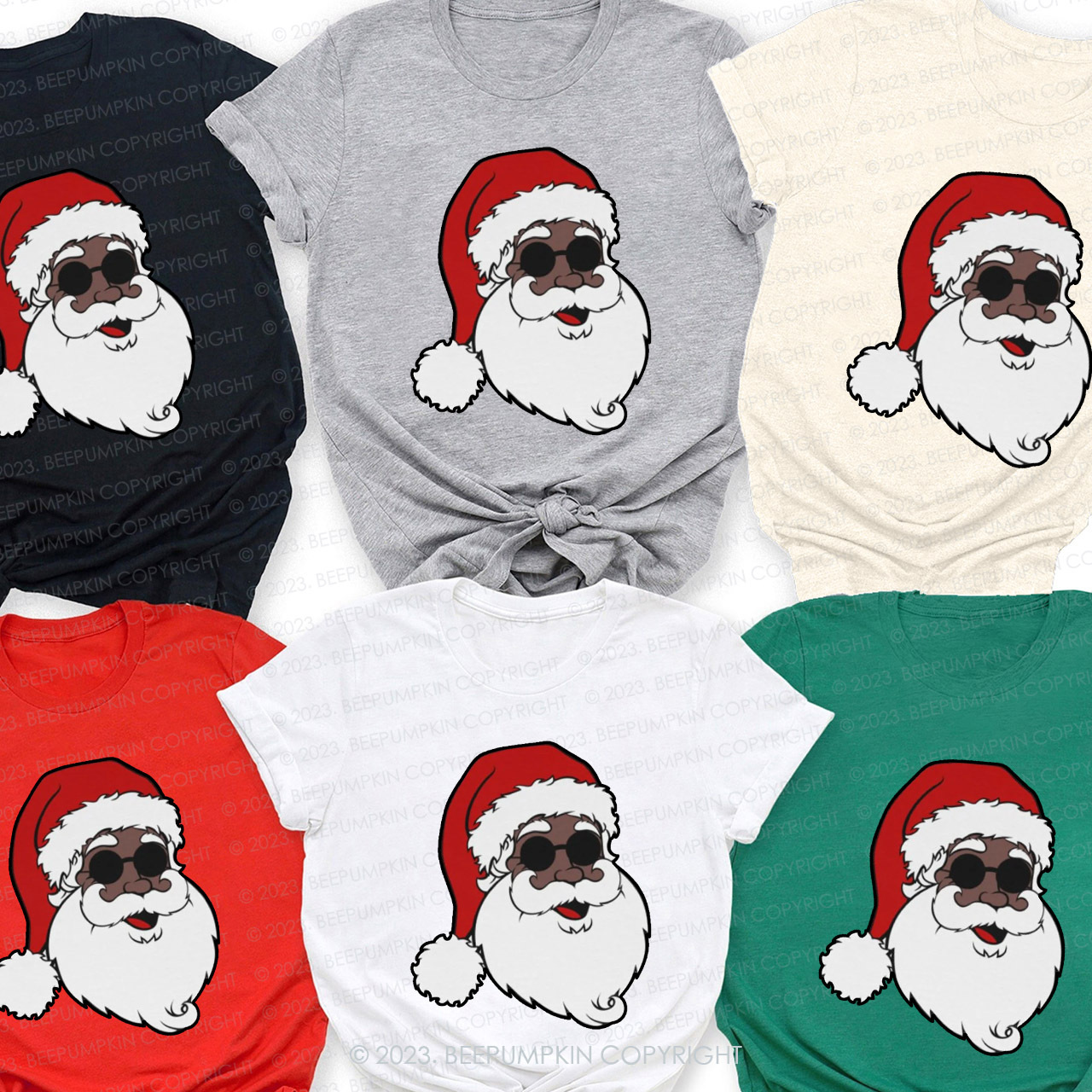 Black Santa With Black Sunglasses Family Christmas Shirts Beepumpkin