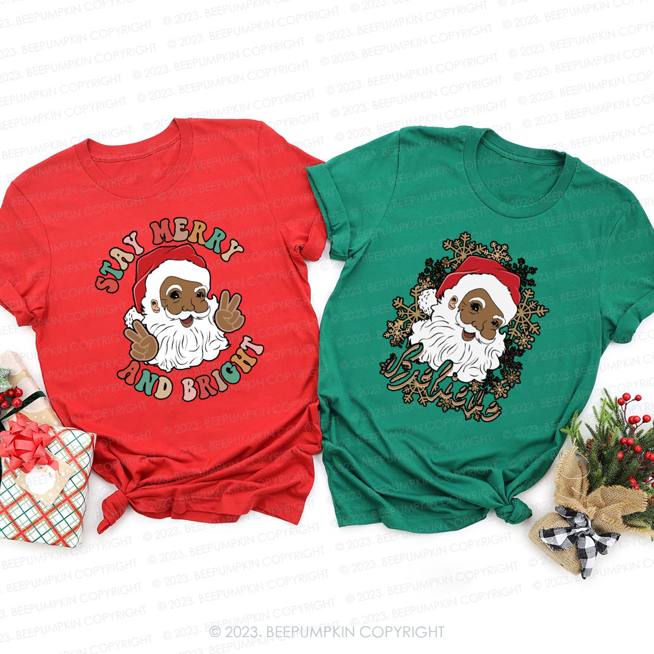 Black Santa Cute Expression Christmas Family Shirts Beepumpkin