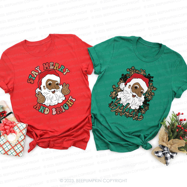 Black Santa Cute Expression Christmas Family Shirts Beepumpkin