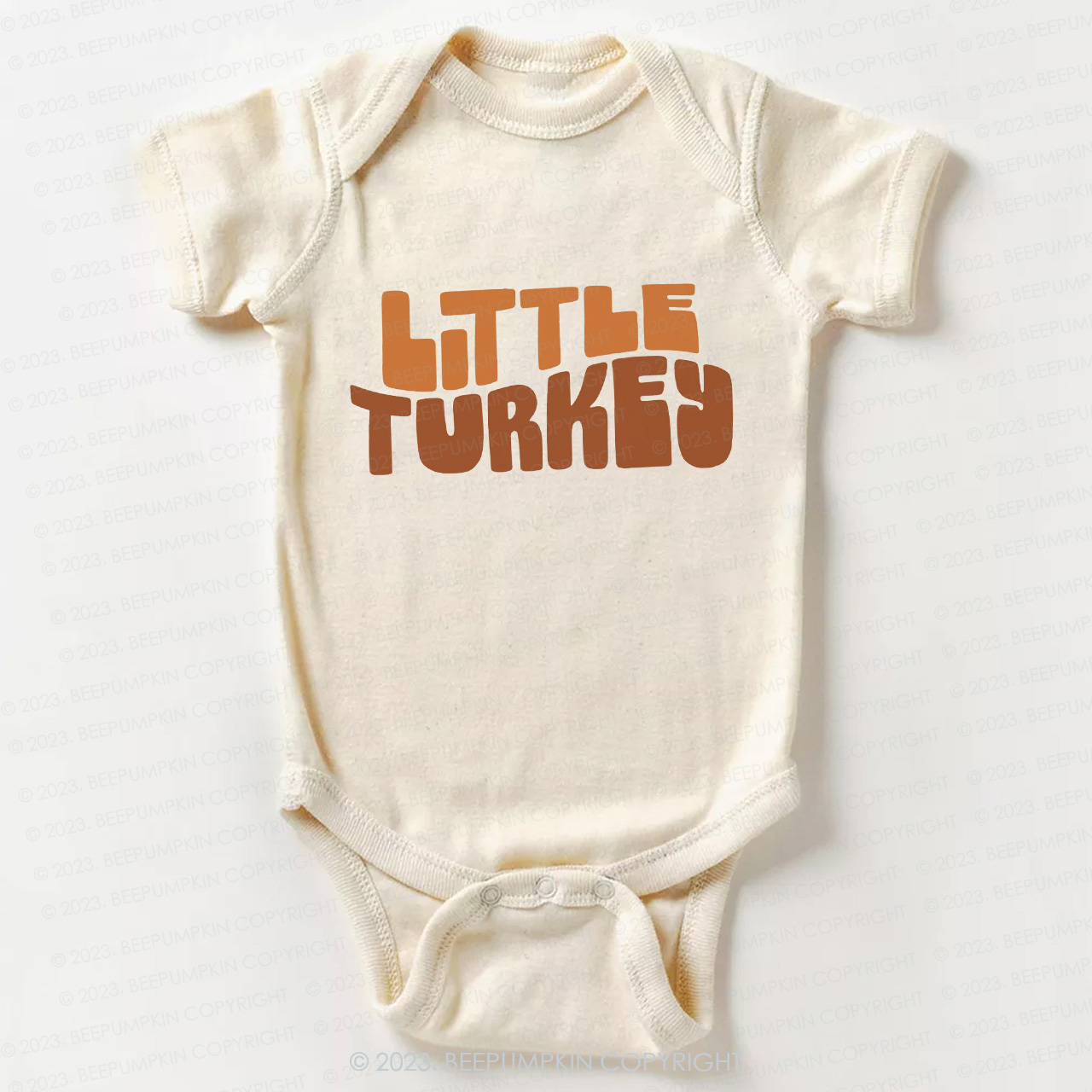 Fall Natural Little Turkey Thanksgiving Bodysuit For Baby Beepumpkin