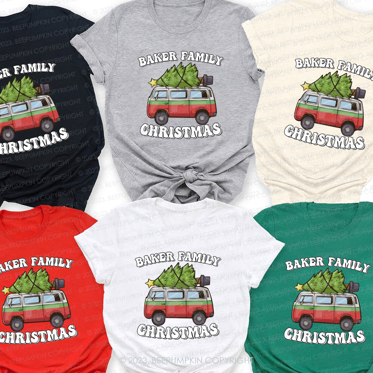 Custom Hippie Retro Christmas Matching Shirt For Family Beepumpkin