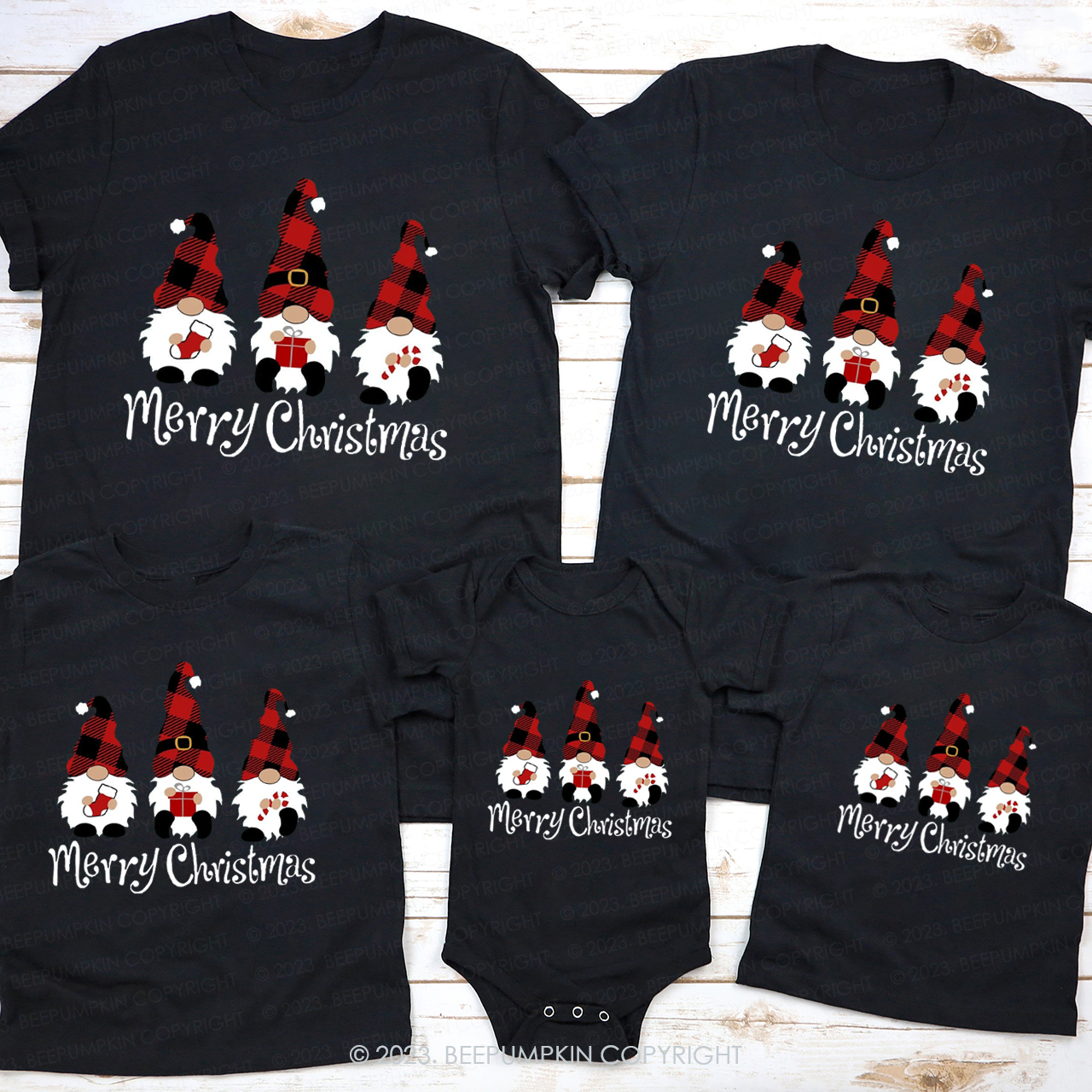 Three Santa Clauses Harvesting Gifts Shirt For Family Beepumpkin