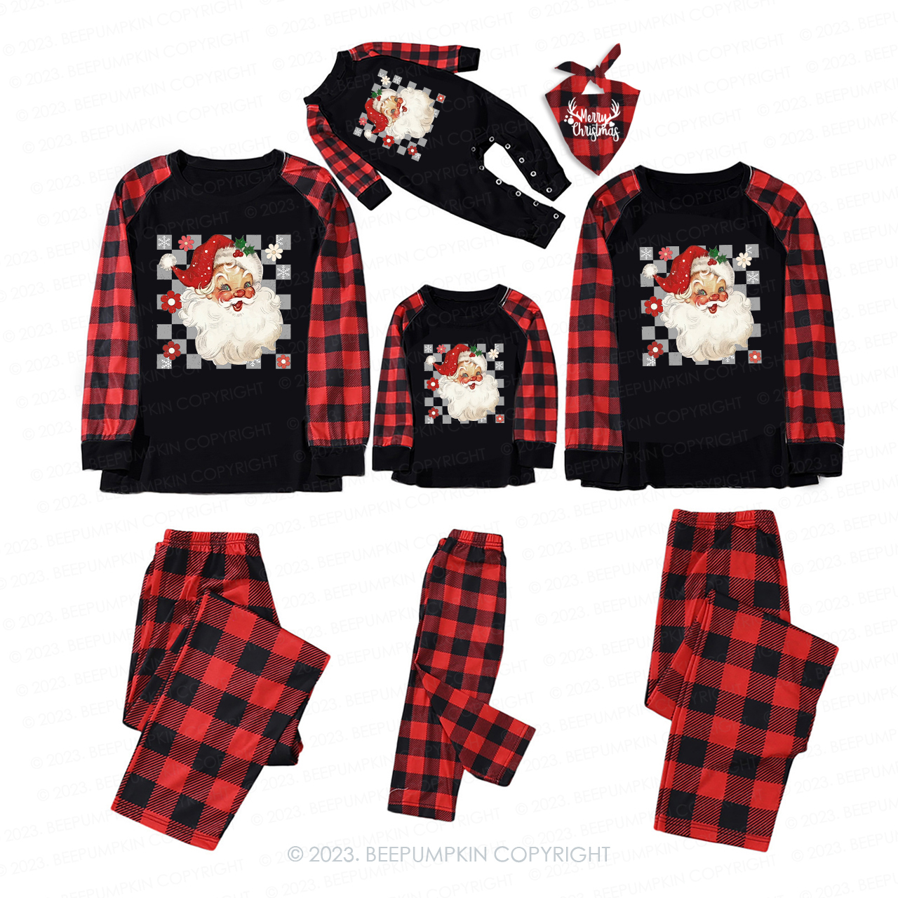 Retro Checkered Santa Claus Pajamas For Family Beepumpkin