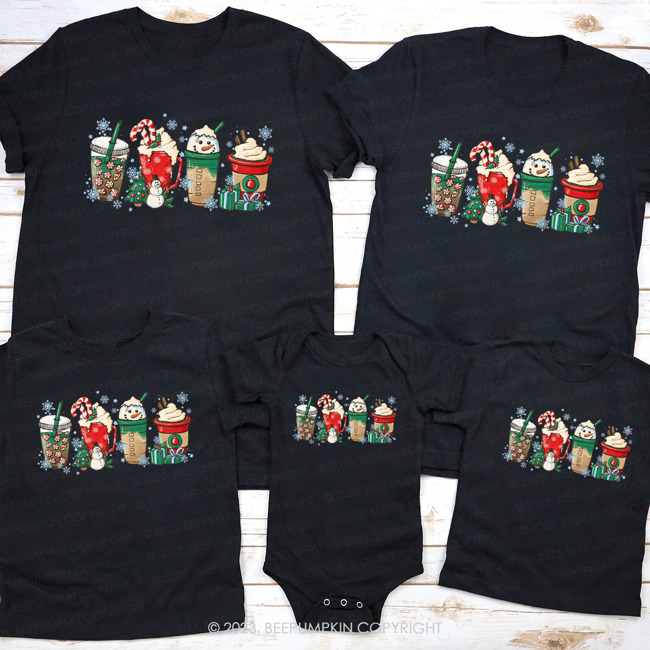 Peppermint Iced Latte Snowmen Christmas Matching Shirt For Family Beepumpkin