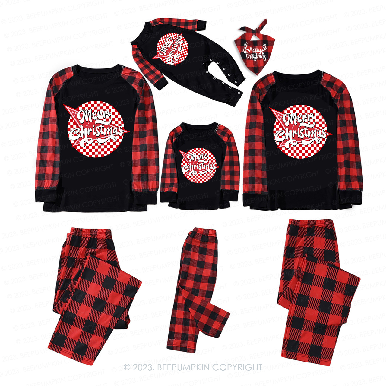 Retro Merry Christmas Matching Pajamas For Family Beepumpkin