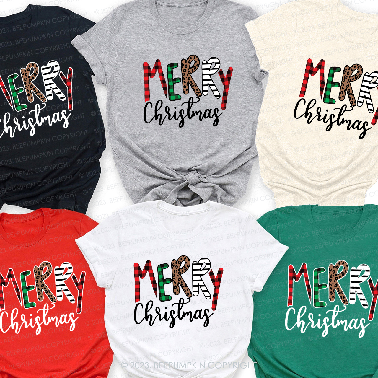 Merry Christmas Buffalo Plaid Matching Tees For Family Beepumpkin