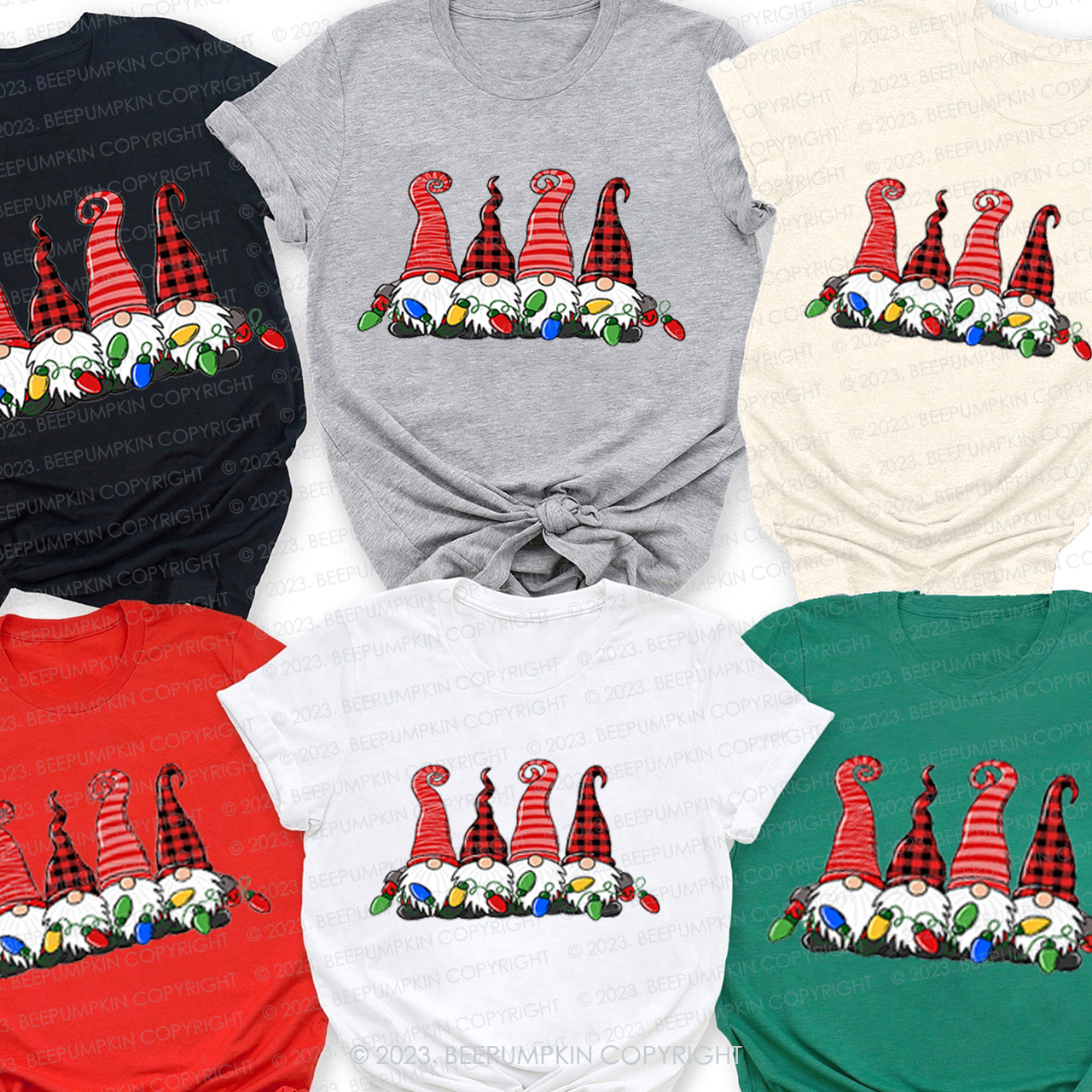 Cute Four Christmas Gnomes Family Matching Tees Beepumpkin