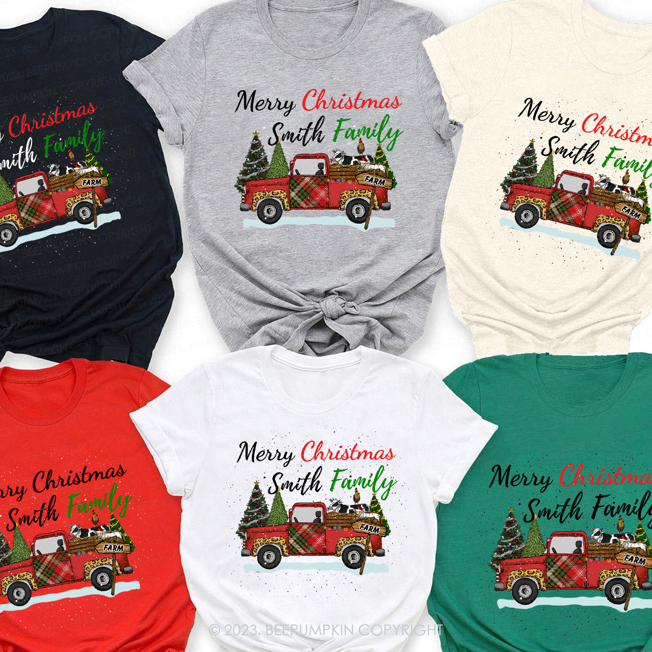 Personalized Christmas Fram Truck Family Matching Tees Beepumpkin