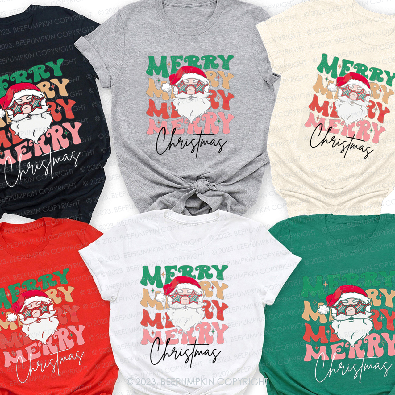 Santa Merry Merry Merry Christmas Family Matching Tees Beepumpkin