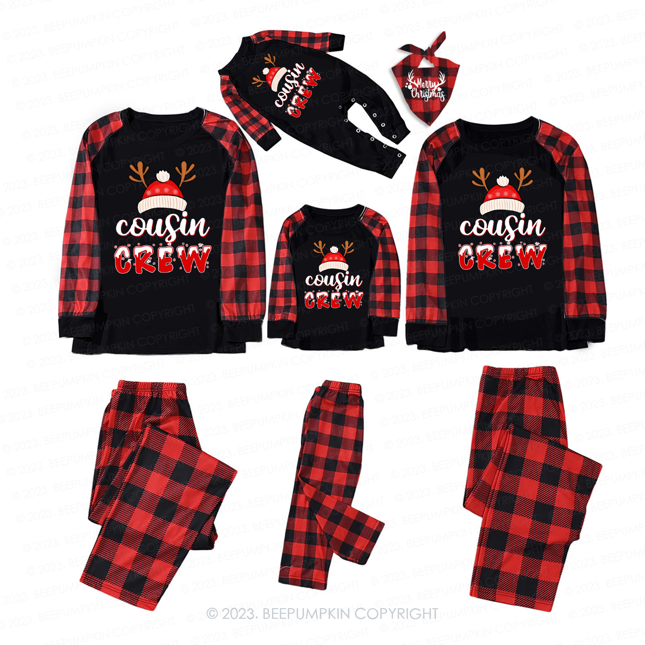 Cousin Crew Cute Christmas Antler Hat Family Matching Pajamas Beepumpkin
