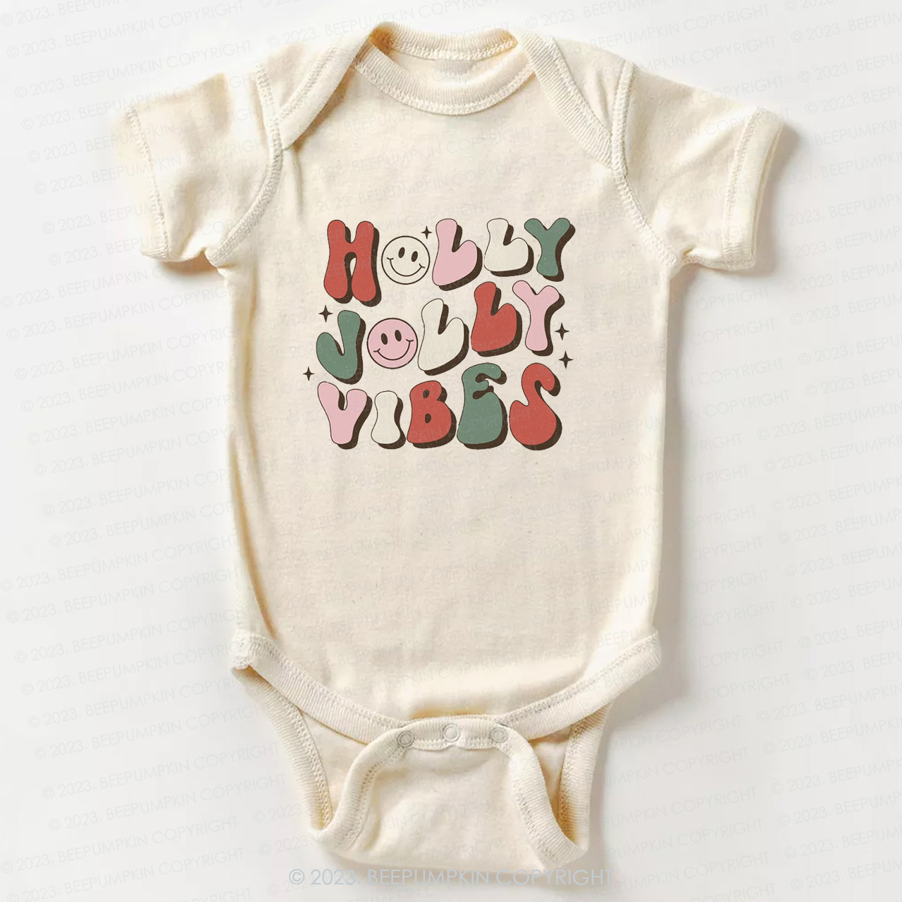 Holly Jolly Vibes Retro Christmas Bodysuit For Baby Beepumpkin