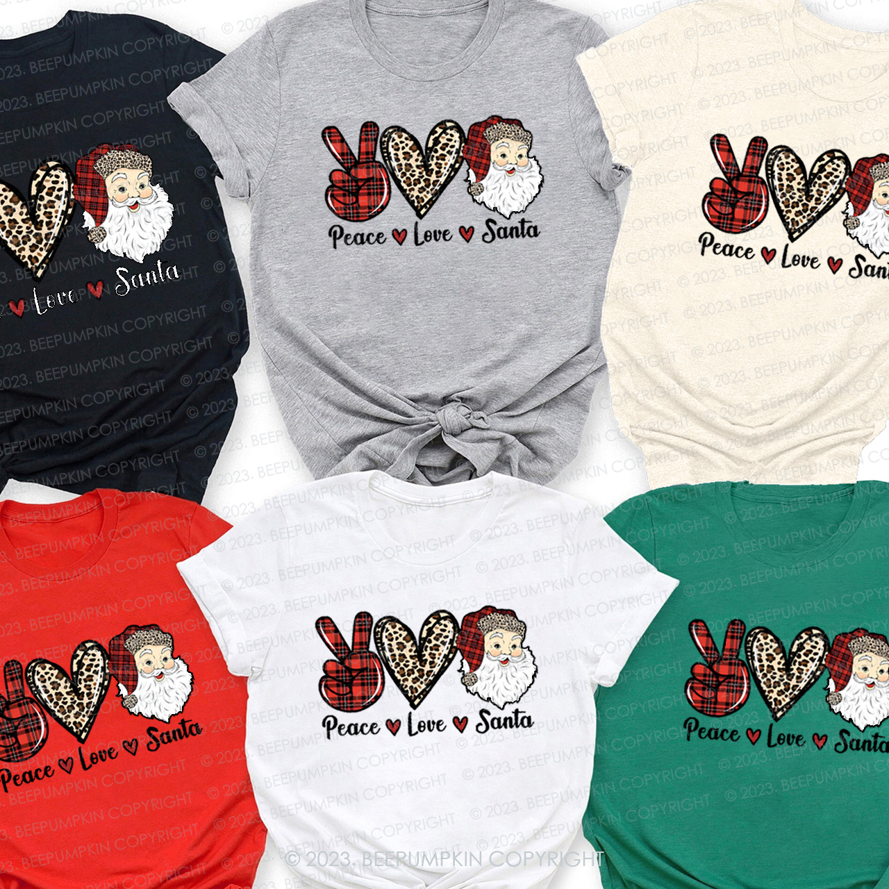 Christmas Peace Love Plaid Leopard Print Elements Matching Shirts Beepumpkin