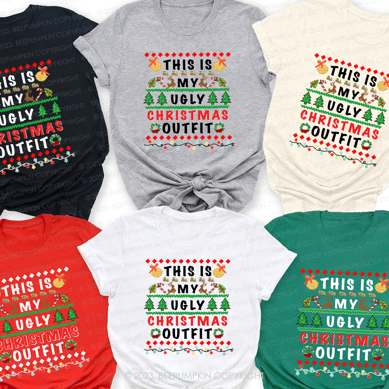 This Is My Ugly Christmas Outfit Merry Christmas Matching T-Shirts Beepumpkin