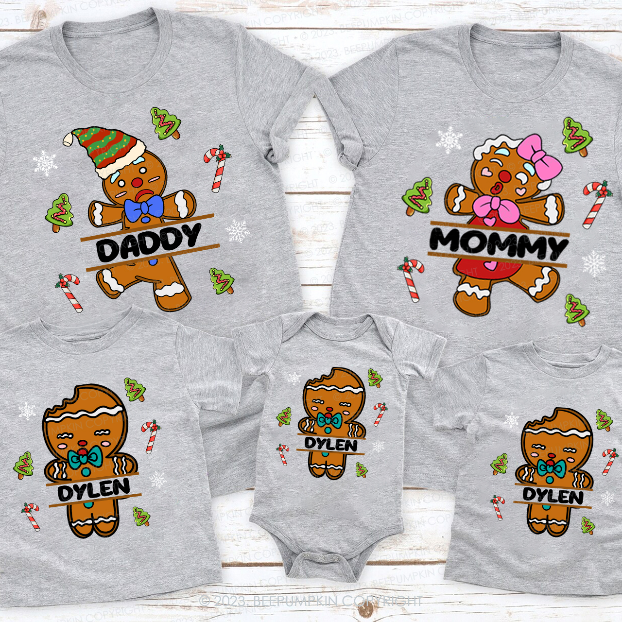 Christmas Gingerbread Man Family Matching T-Shirts Beepumpkin