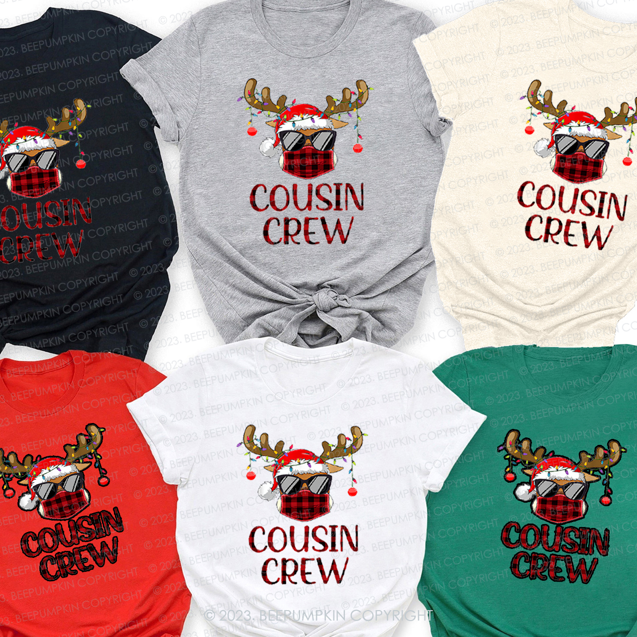Cousin Crew Christmas Elk with Sunglasses Family Matching Tees Beepumpkin