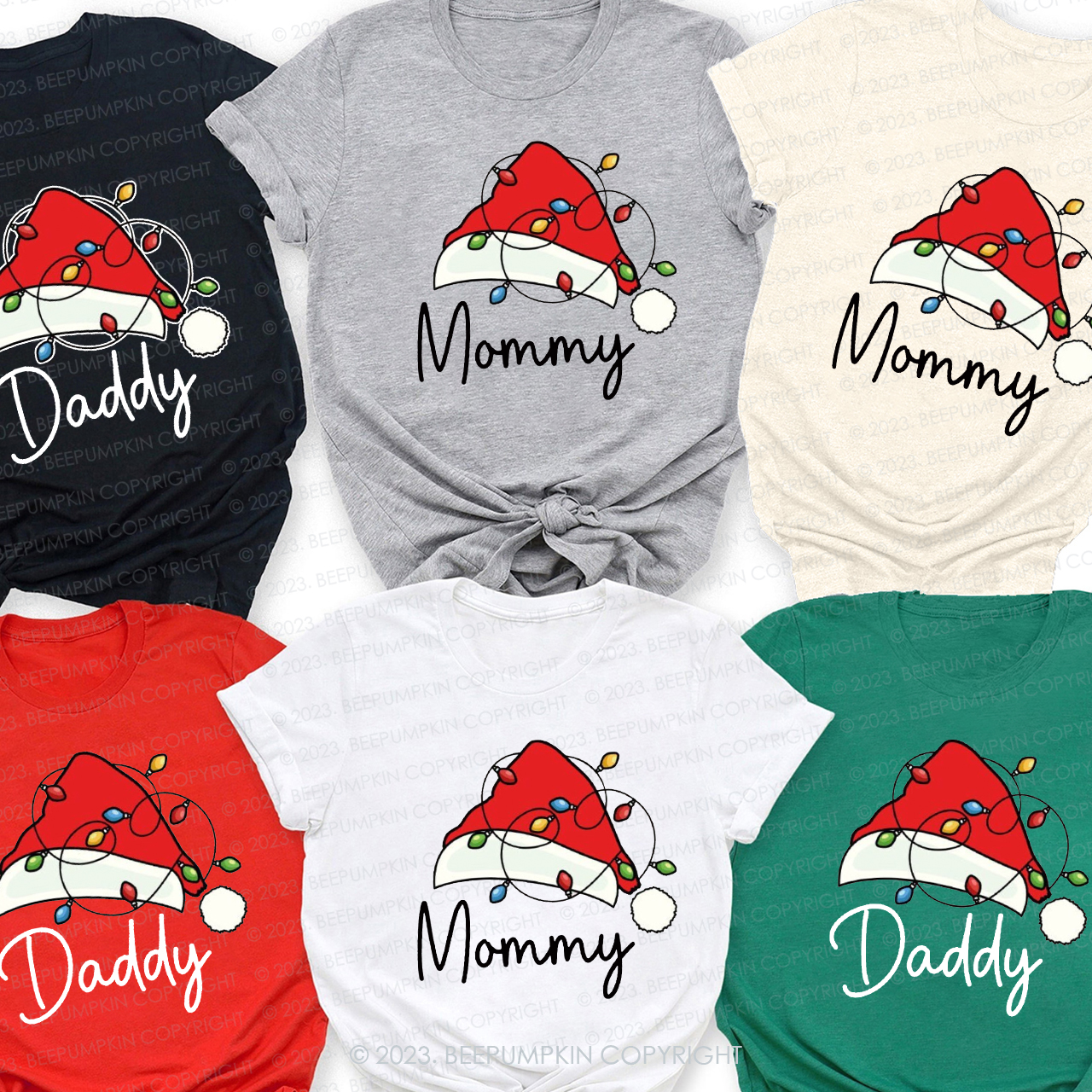 Red Santa Hat Christmas Family Matching Tees Beepumpkin