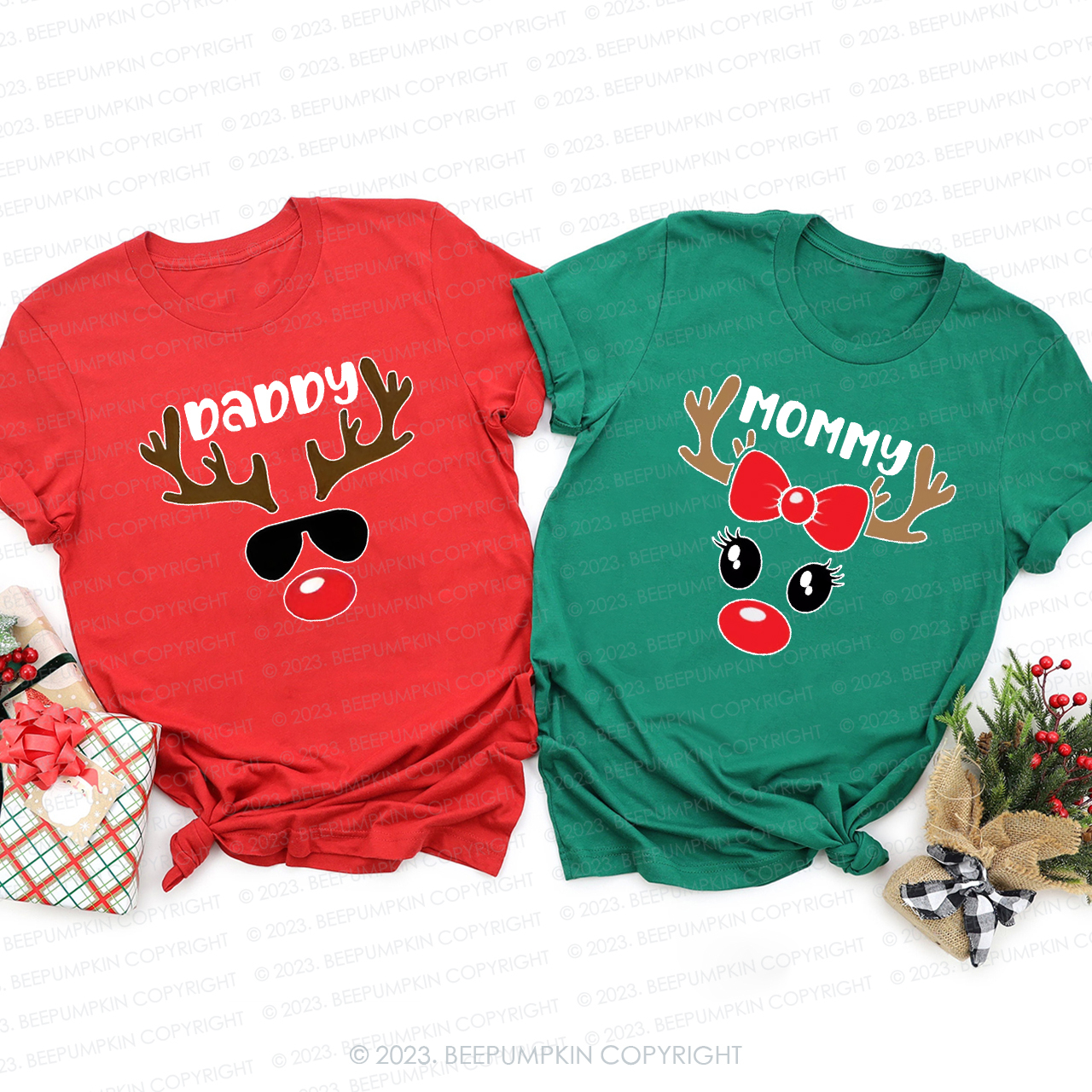 Personalized Xmas Reindeer Family Matching Shirts