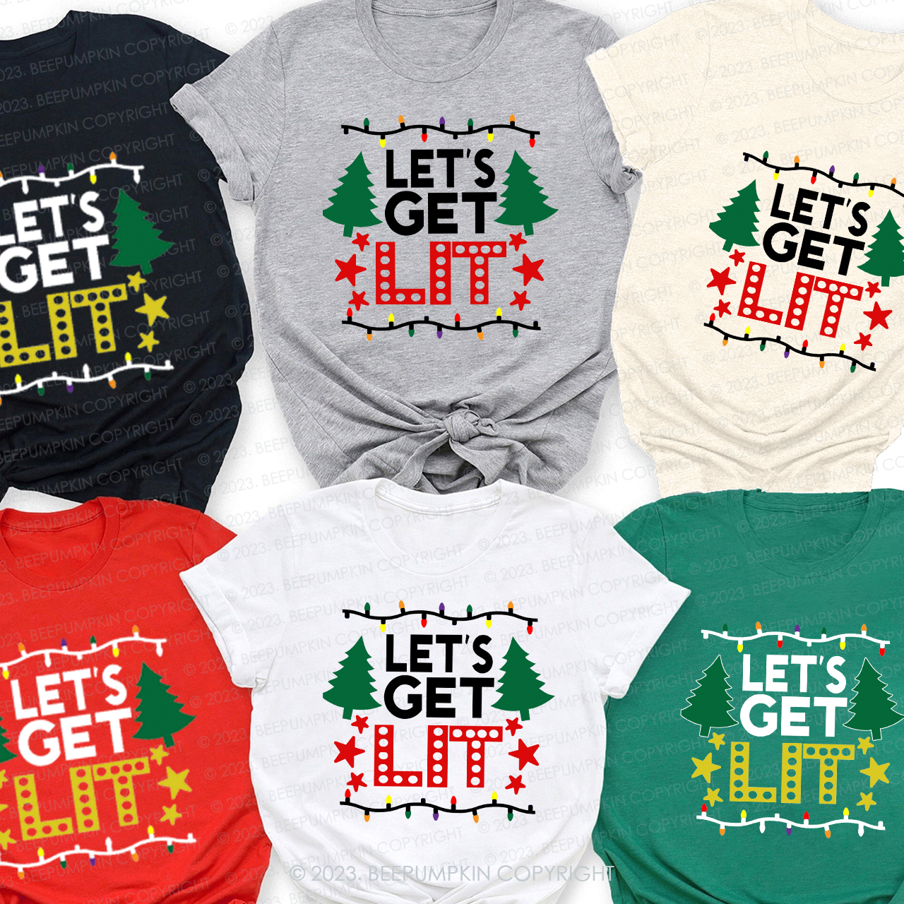 Funny Christmas Decor Let's get Lit Family Matching Shirts