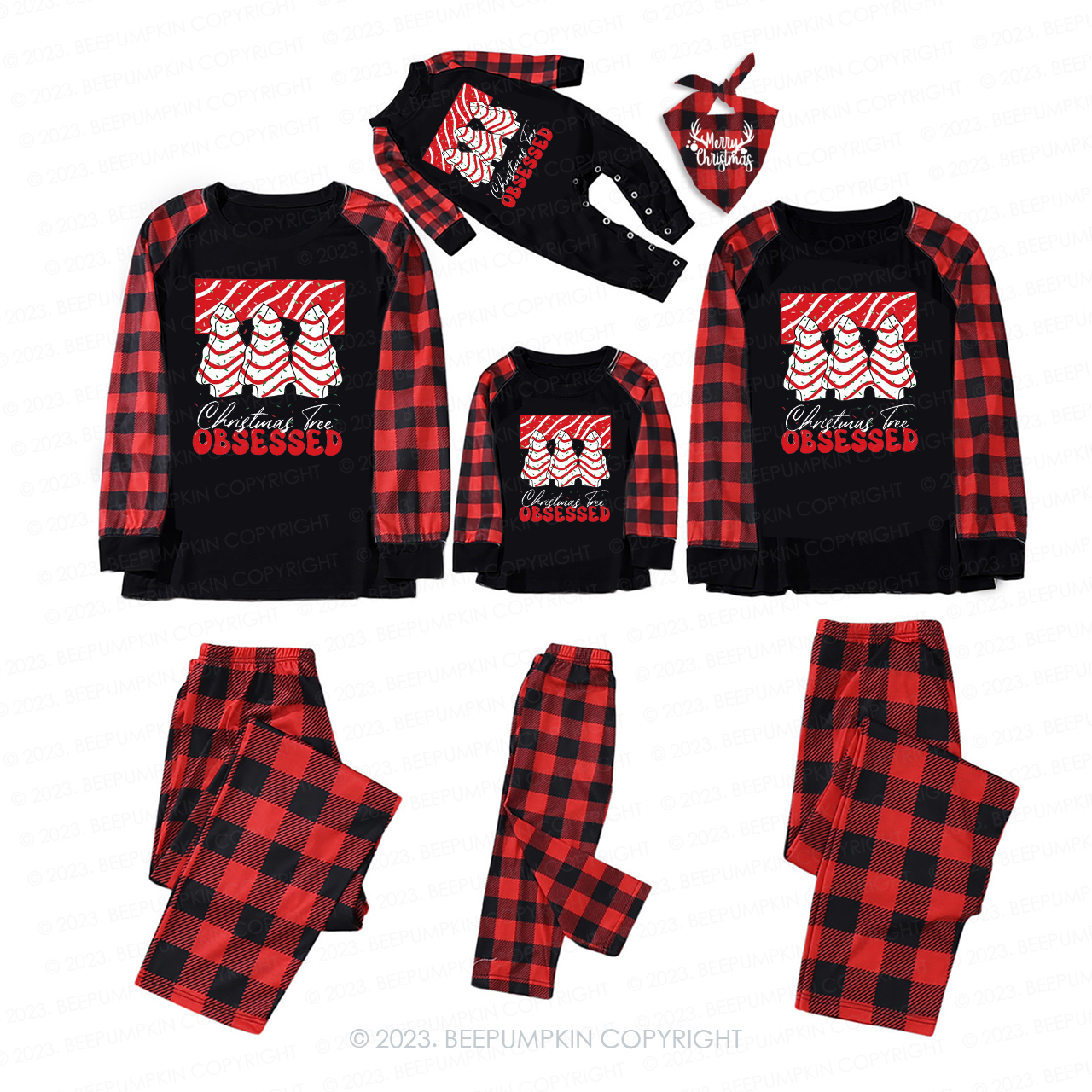 Christmas Tree Junkie Obsessed Retro Matching Pajamas