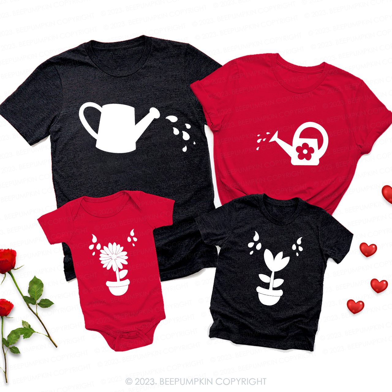 Love Valentine Garden Watering Family Matching Shirts