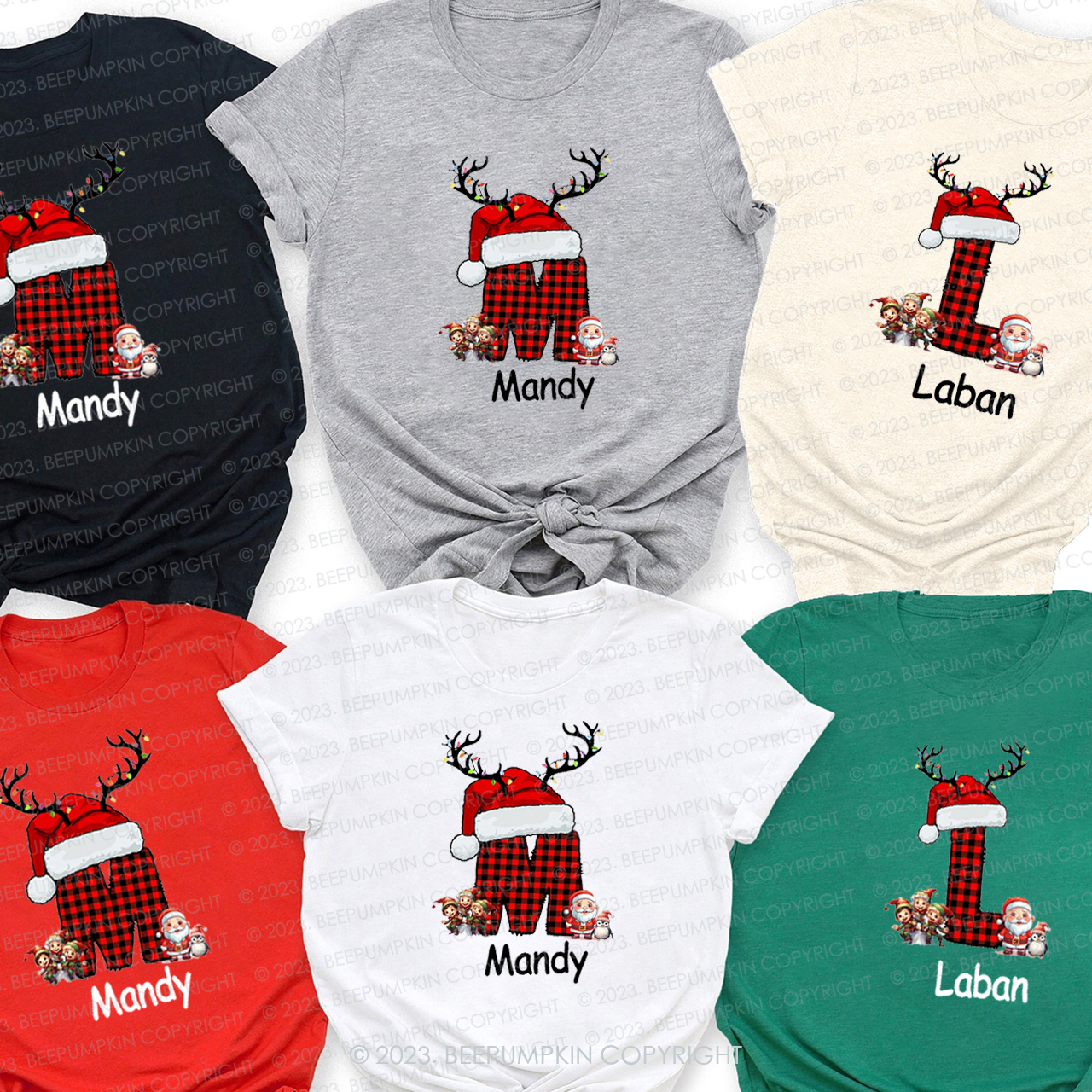Monogrammed Family Customized Name Christmas Matching Shirts