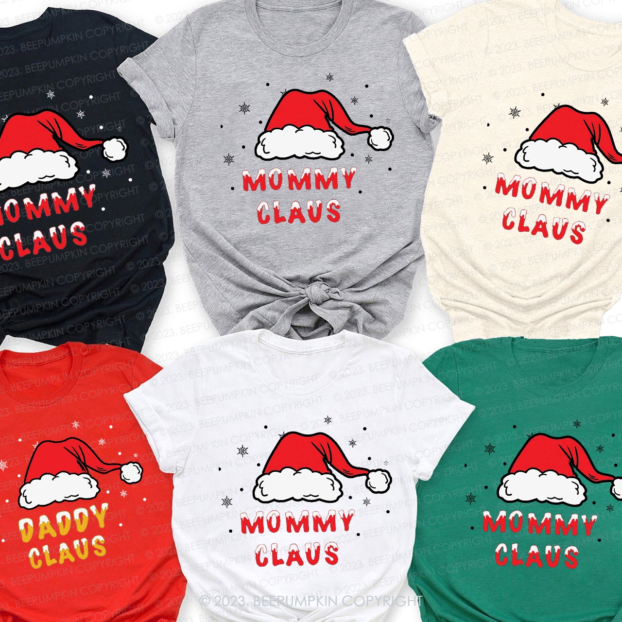 Personalized Claus Christmas Holiday Red Santa Hat Matching Shirt