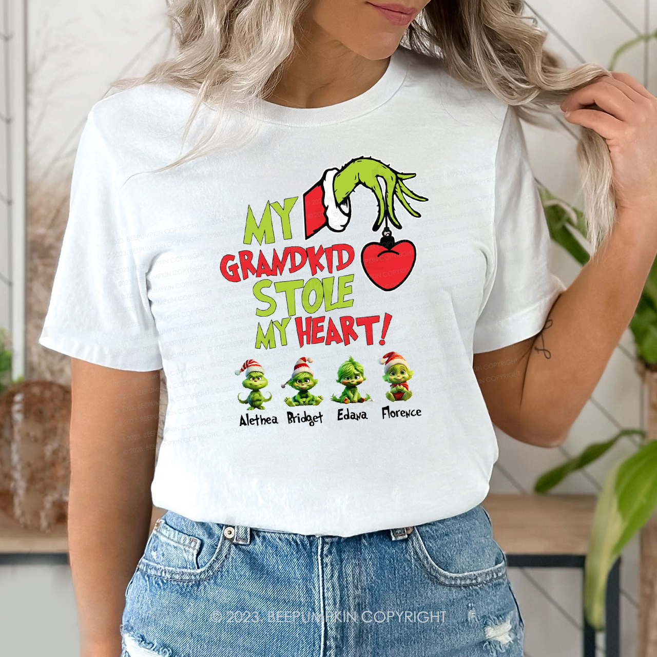 CUSTOM Christmas Mama Heart Kid Name T-Shirts