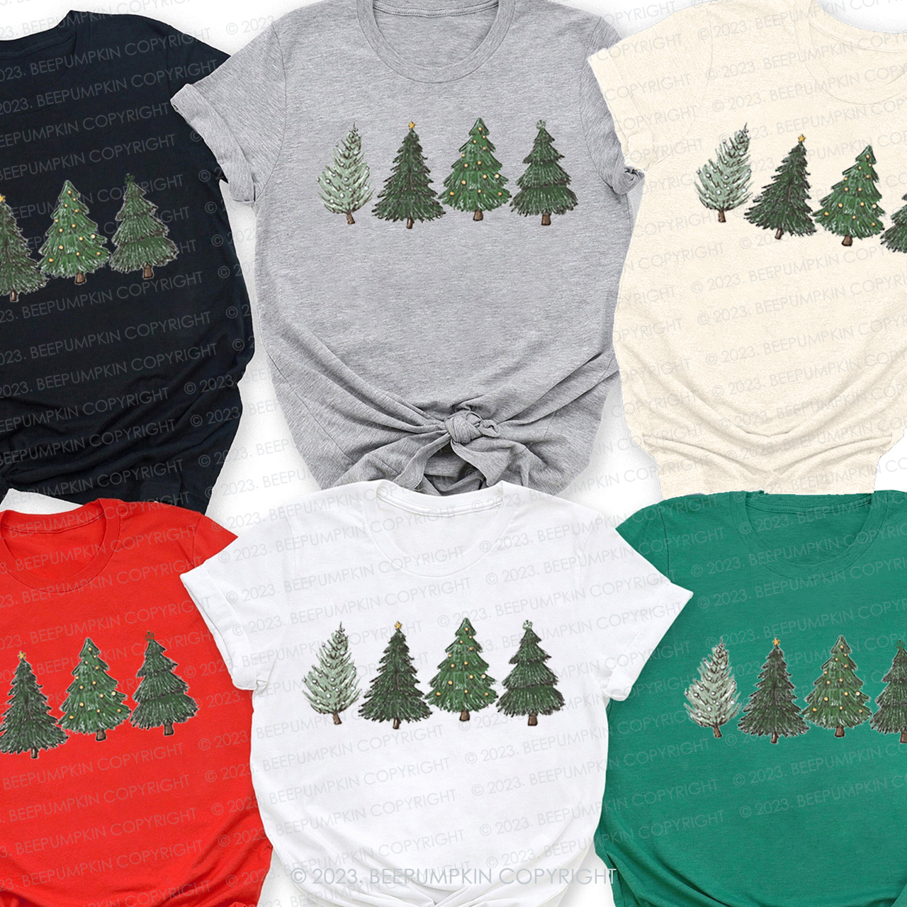 Four Christmas Tree in the Snow Holidays Matching Shirts