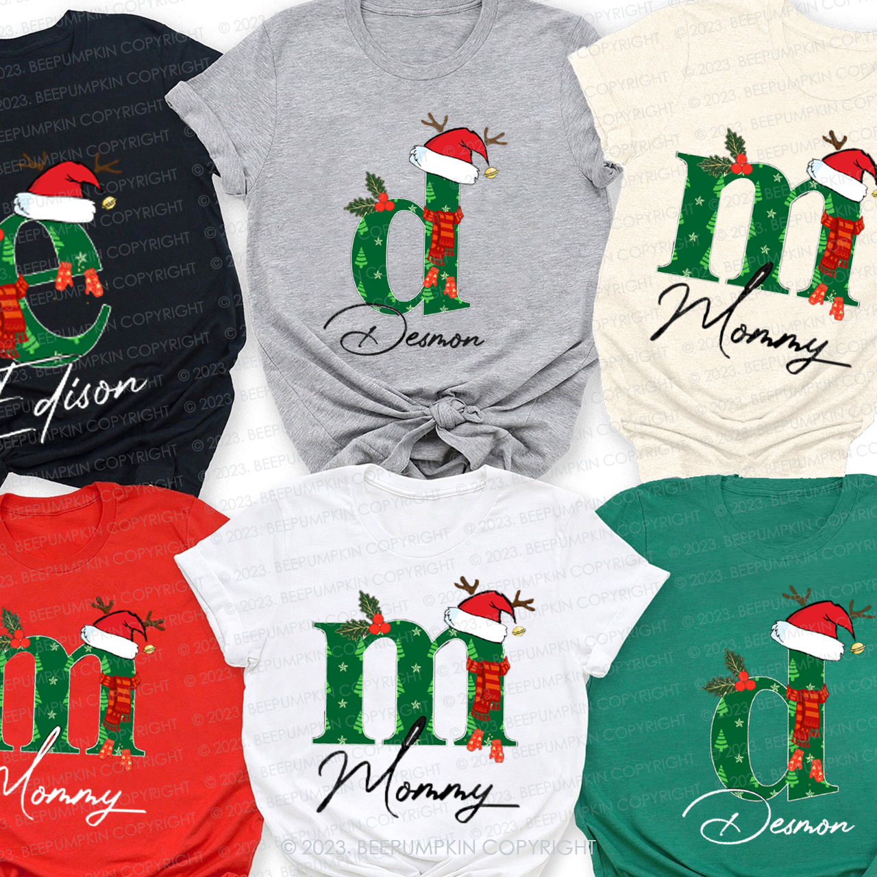 Personalized Lucky Monogrammed Family Christmas Matching Shirts