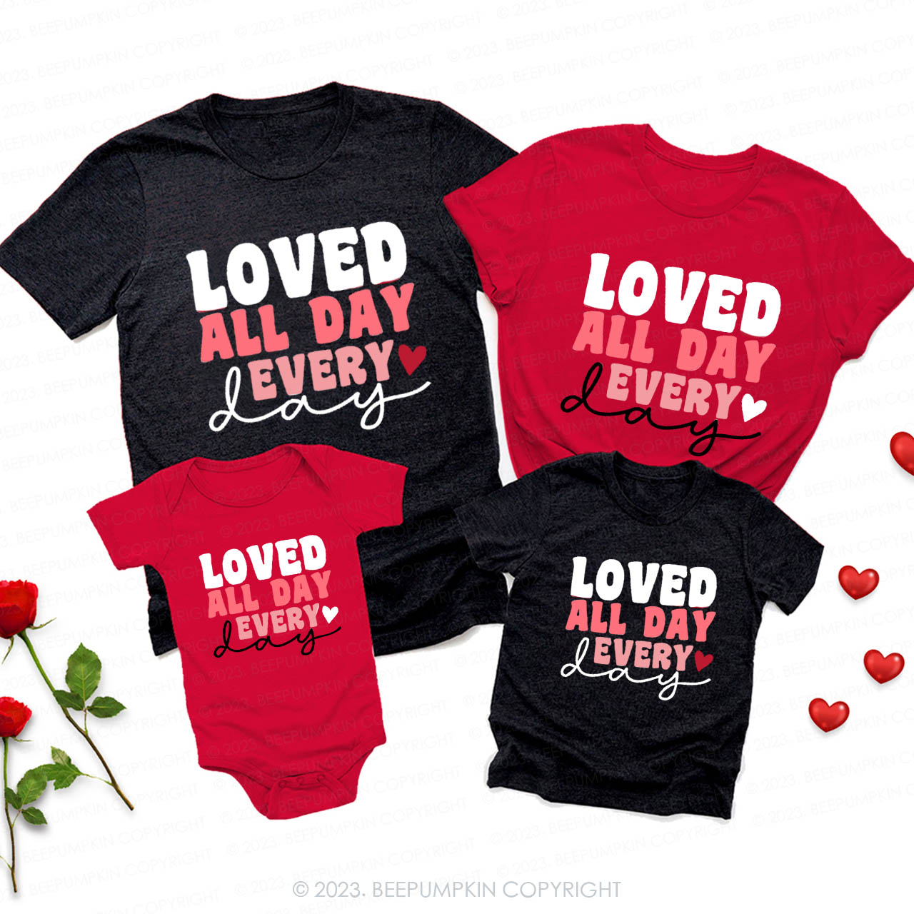 Love You All Day Every Valentines Day Family Matching Shirts