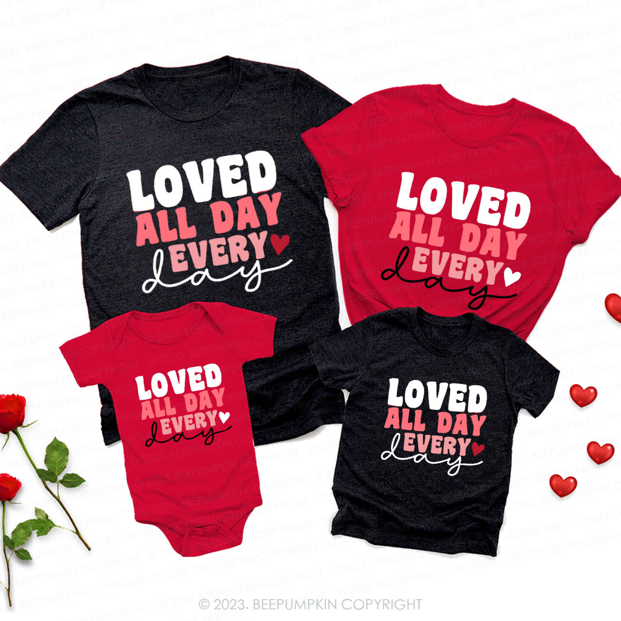 Love You All Day Every Valentines Day Family Matching Shirts