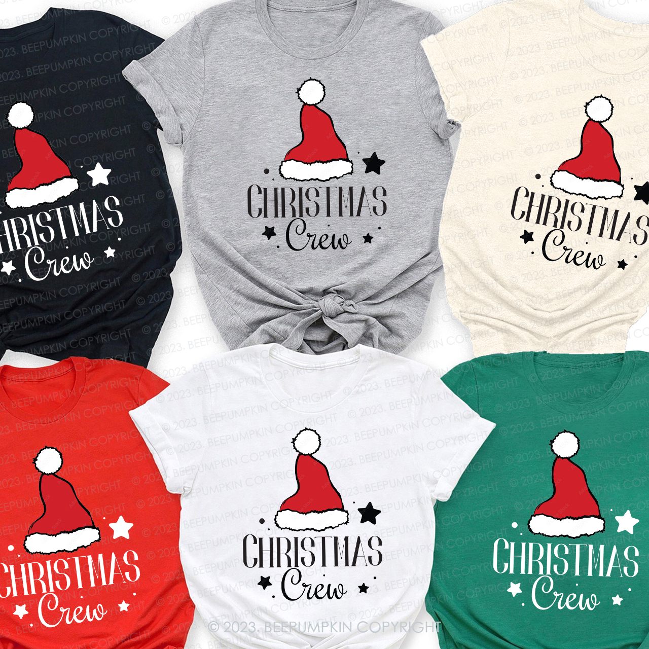 Christmas Crew Cute Santa Hat Family Matching Shirts