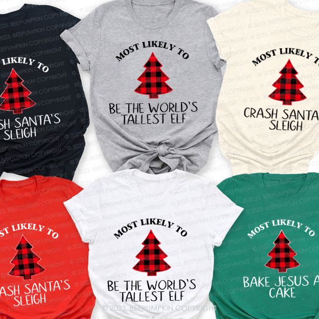 Buffalo Plaid Most Likely to, Funny Christmas Party Matching Shirts