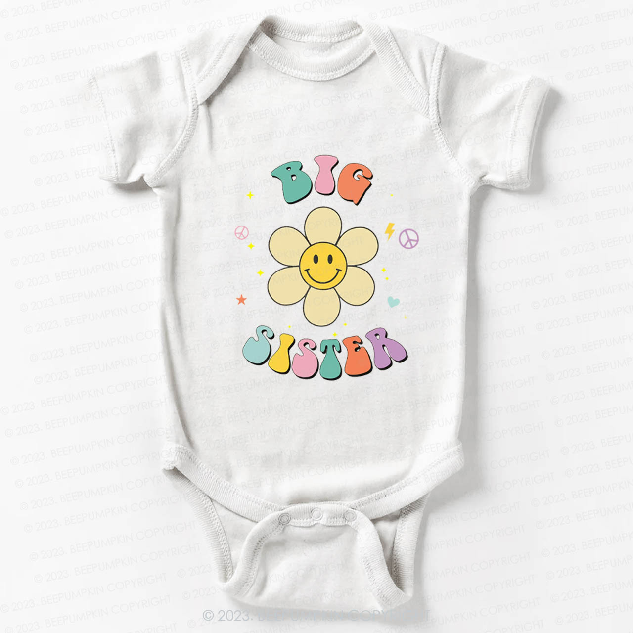 Personalized Smiley Face Flower Sibling Bodysuit For Baby
