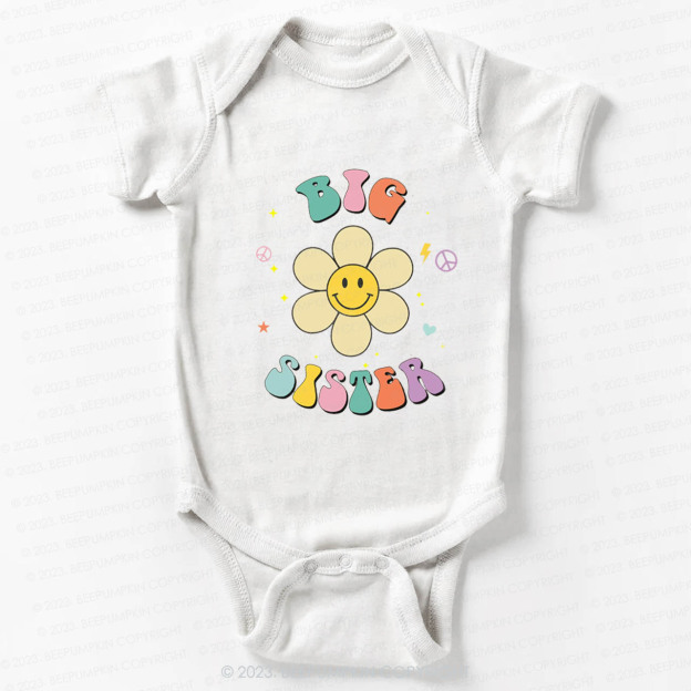 Personalized Smiley Face Flower Sibling Bodysuit For Baby