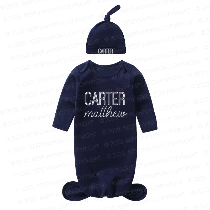 Personalized Gender Neutral Baby Knotted Gown&Hat Coming Home Outfit