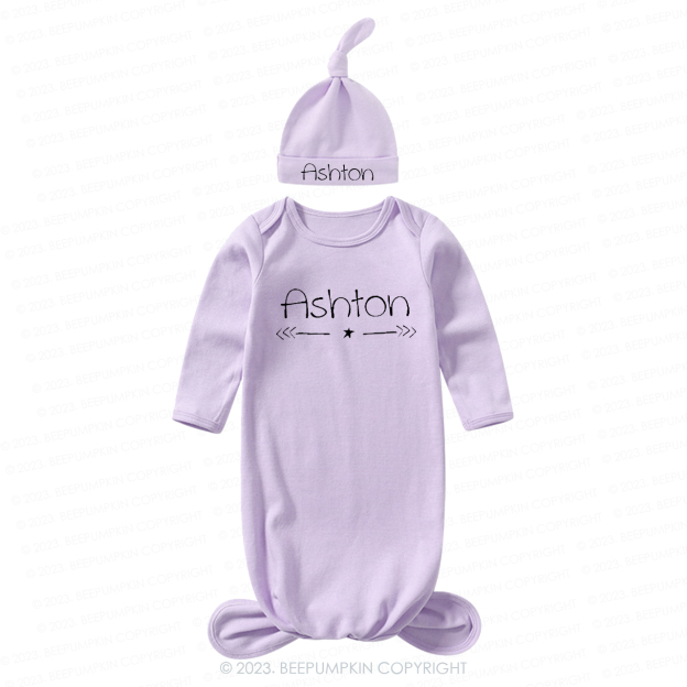 Personalized Star And Arrows Knotted Baby Gown With Hat