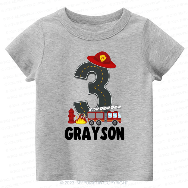 Personalized Sound the Alarm Boy's Fire Truck Birthday Kids Tees