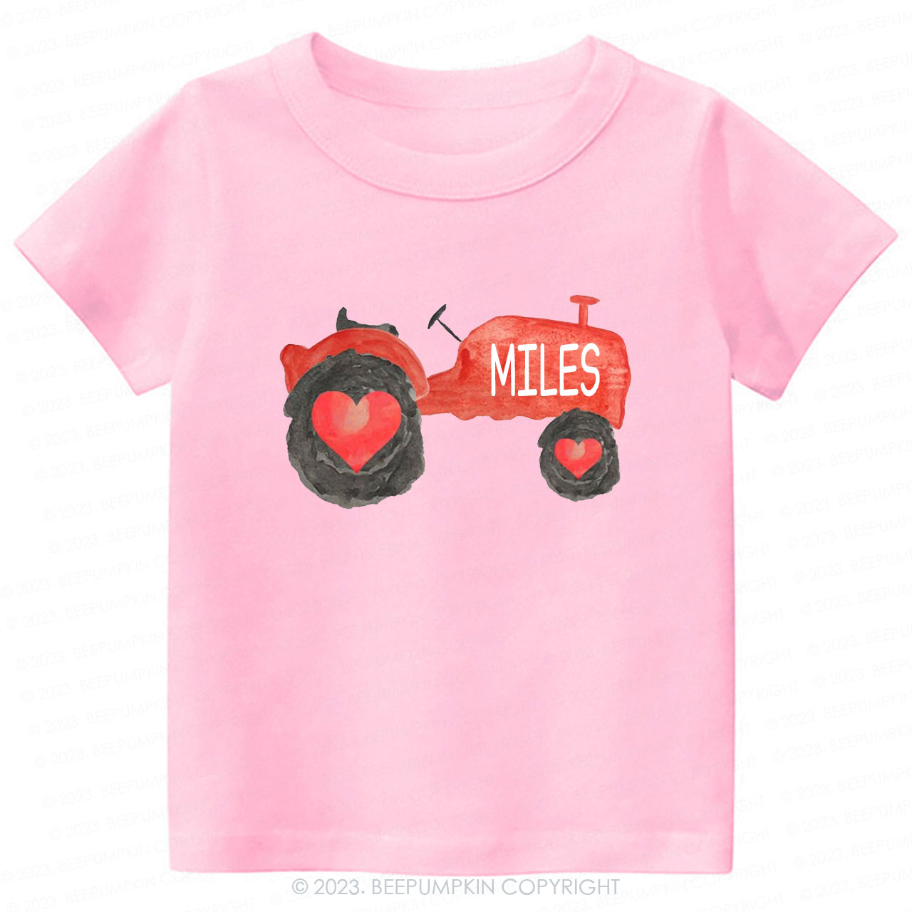 Personalized Name Tractor Valentines Day Kids Tees