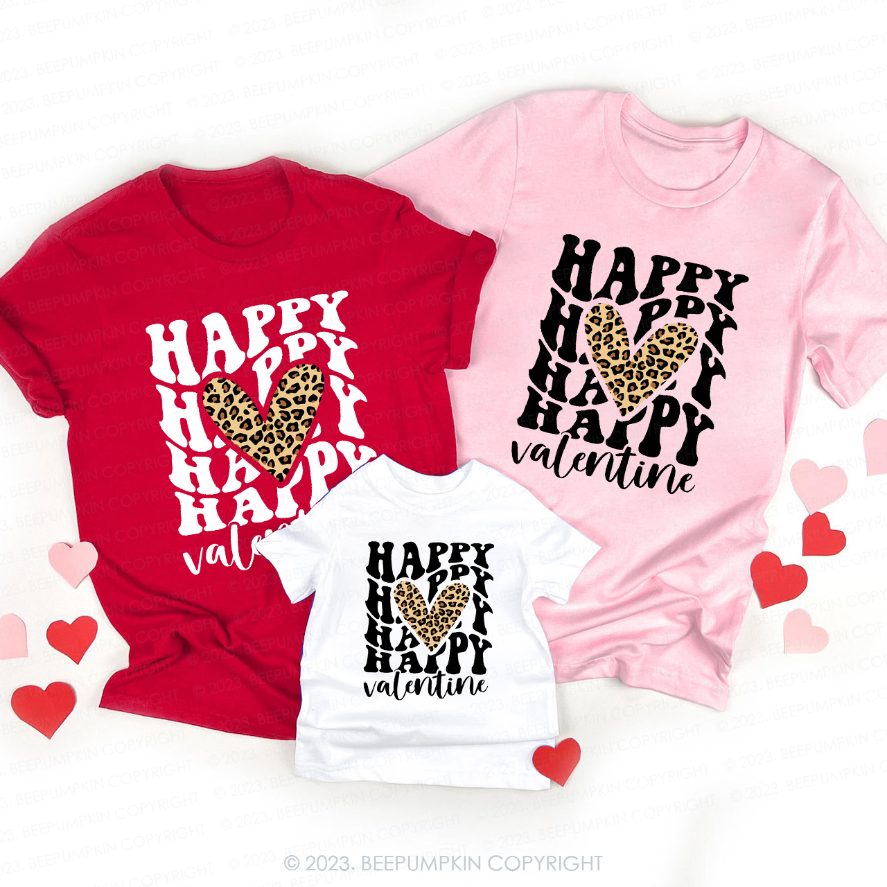 Stacked Happy Matching Valentine��s Shirts