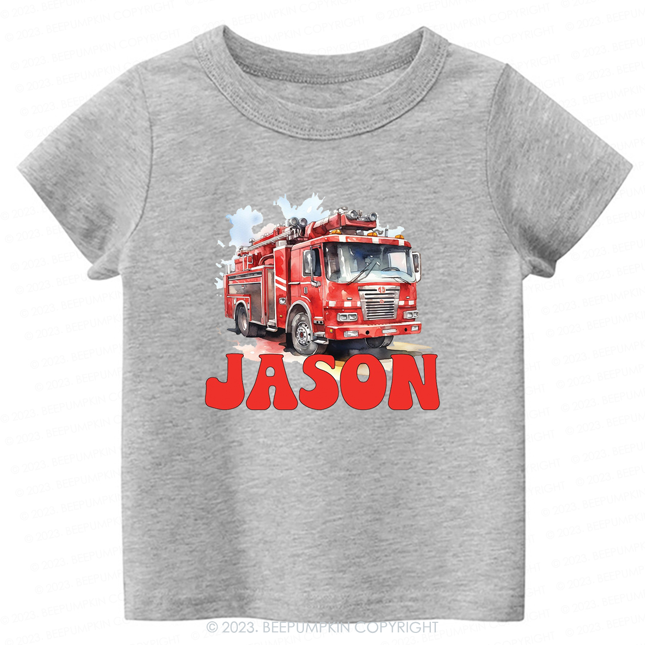 Personalized Name Firetruck-Toddler Tees